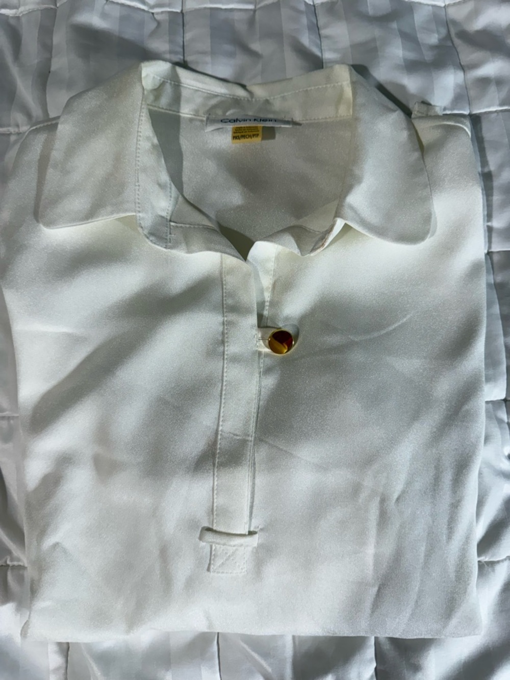 Calvin Klein Cream Button-Down Shirt with Gold Accent